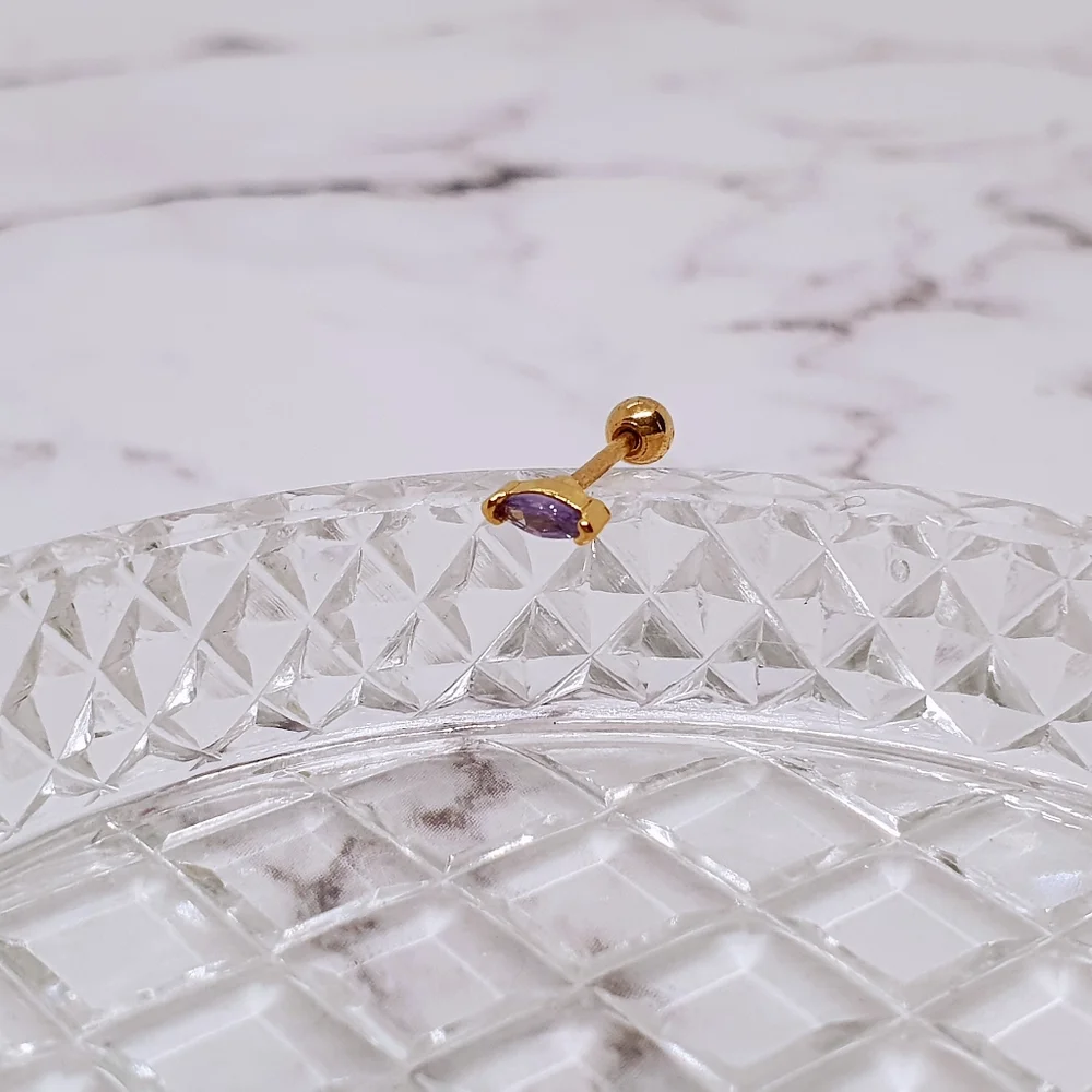 1PC (Purple Gold)On Trend Marquise Crystal Helix Earring Cartilage Piercing - Picture 2 of 3